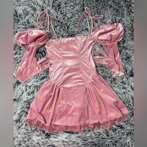 Sugar Thrillz Pink Velour dress with gloves